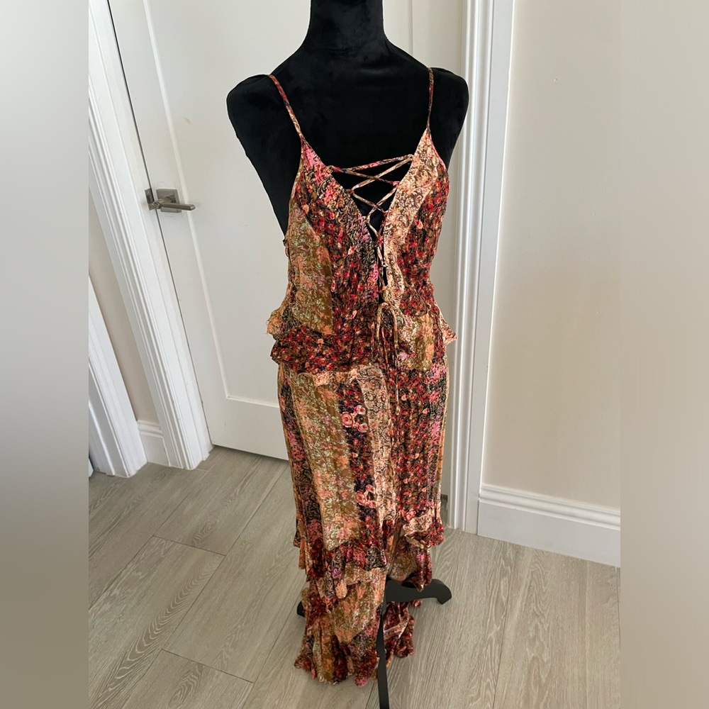 Planet blue front lace ruffle maxi dress